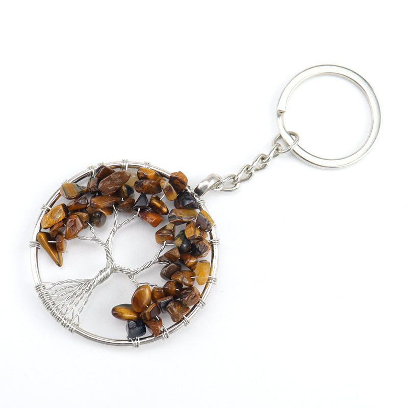 Wholesale Natural Crushed Stone Crystal Tree Root Tree of Life Pendant Keychain