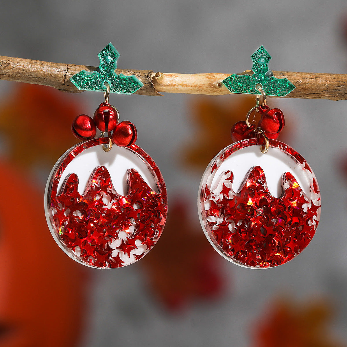 Wholesale Christmas design bell star sequin Christmas tree acrylic earrings