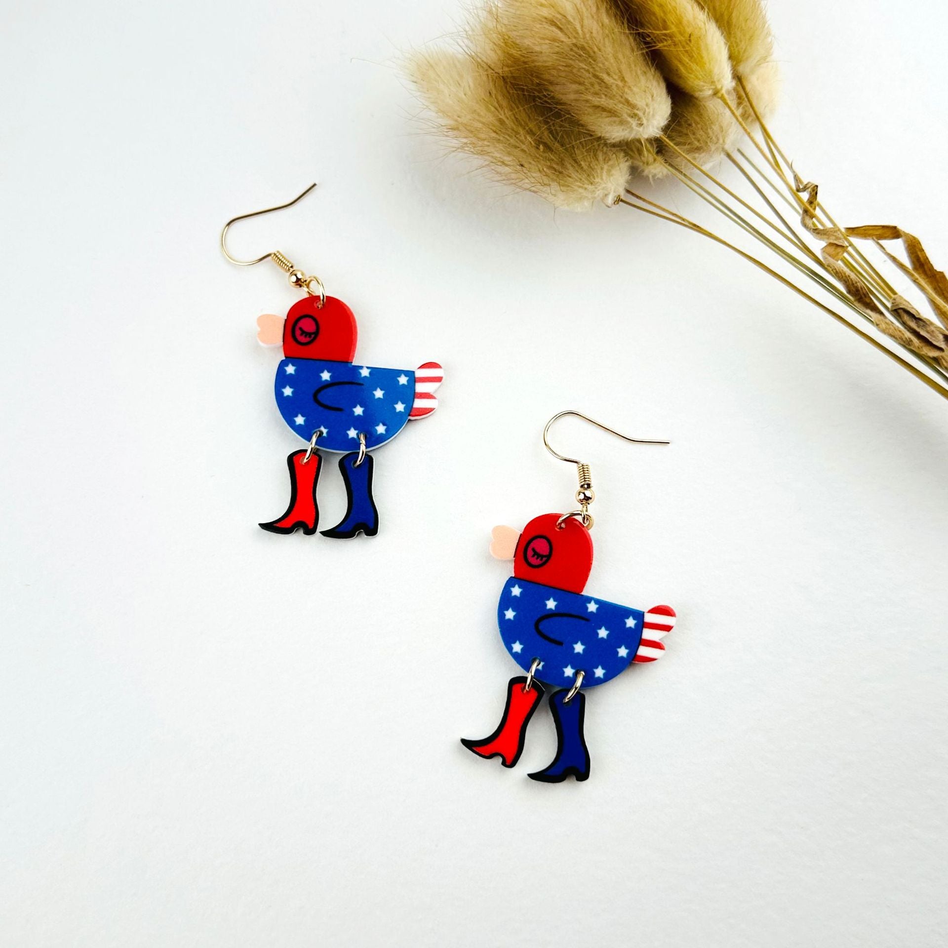Wholesale Independence Day  Double-sided Printing Flag Chicken Goose Acrylic Earrings