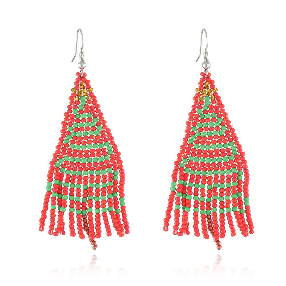 Wholesale Christmas Tassel Hand Knitted Christmas Tree Santa Claus Rice Bead Earrings