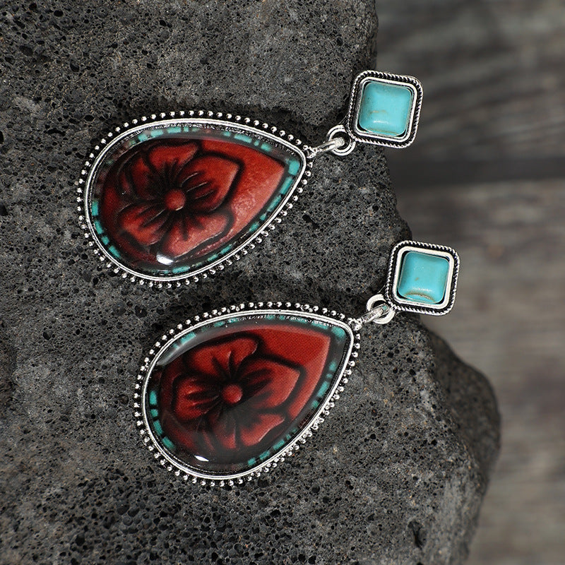 Wholesale Droplet shaped Flower Vintage Bohemian Alloy Earrings