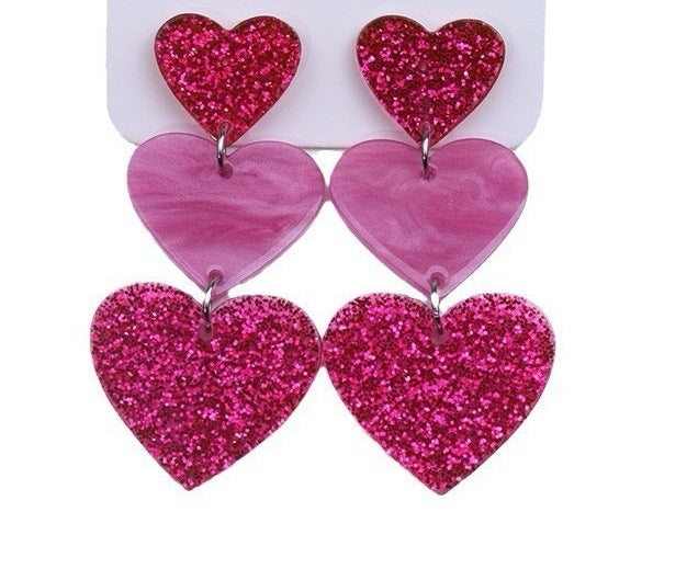 Wholesale 10pcs Sweet Style Valentine's Day Heart Love Glitter Earrings Acrylic Color Love Heart Earrings