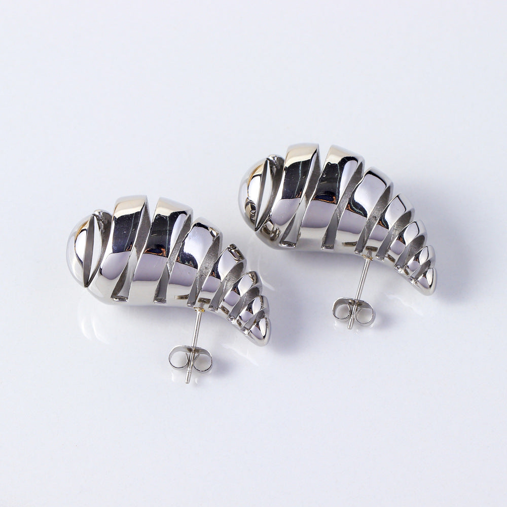 Wholesale 18K Gold Water Drop Spiral Hollow Stainless Steel Earrings