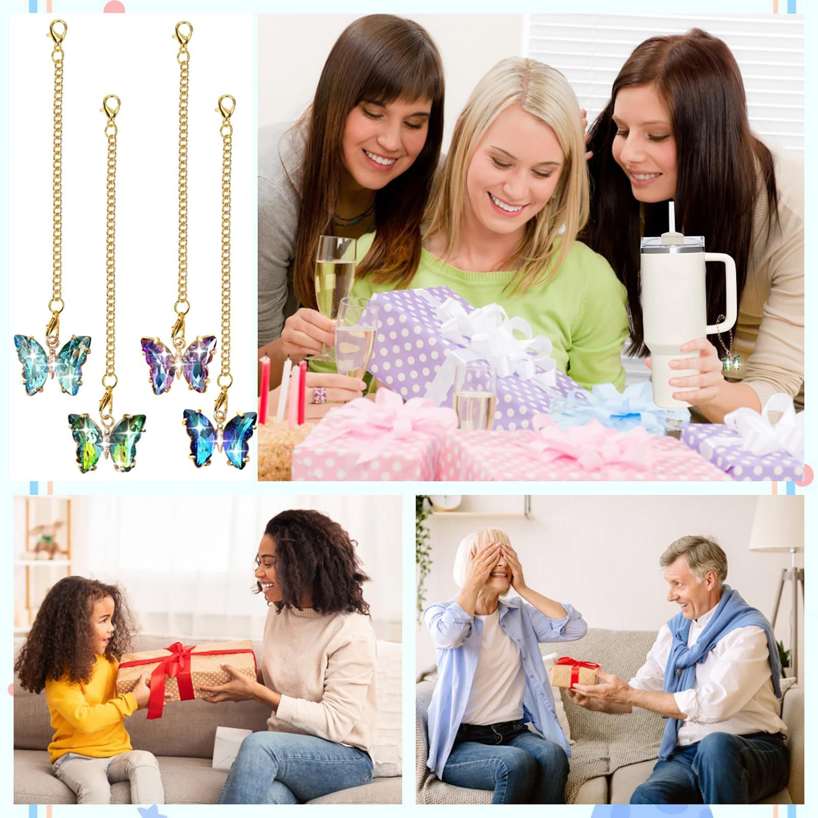 Wholesale Gradient Color Crystal Butterfly Chain Versatile DIY Water Cup Chain Accessories