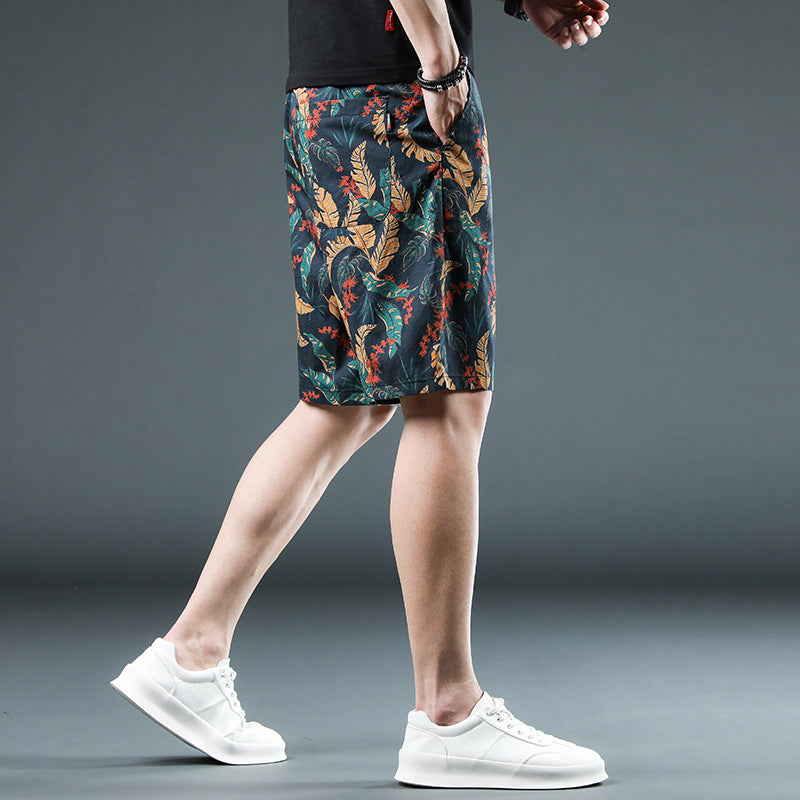 Wholesale Beach Pants Men Summer Casual Retro Print Loose Thin Section Large Size Five Pants Quick Dry Swimwear