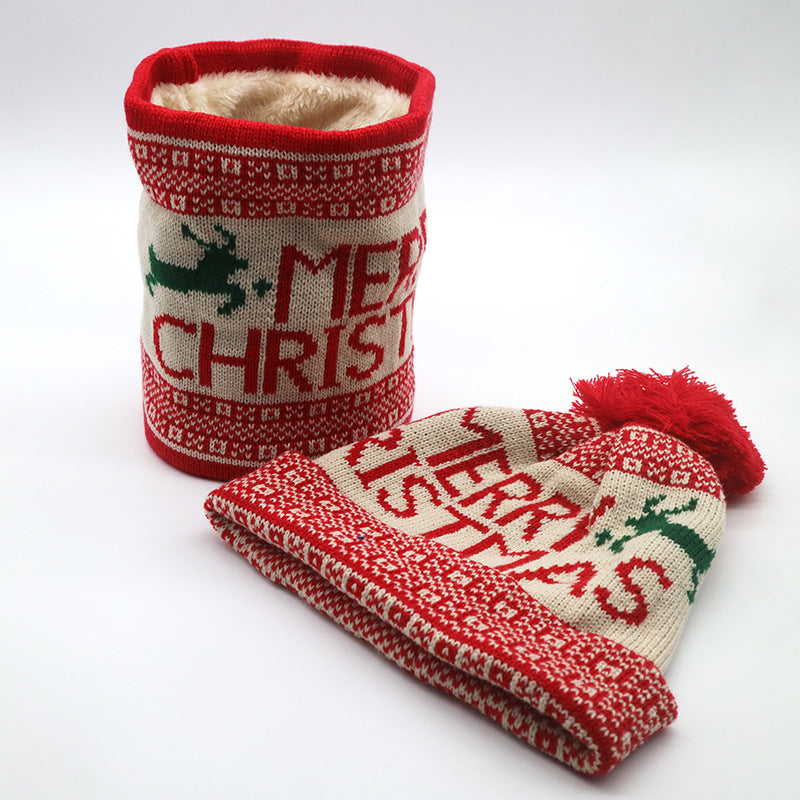 Wholesale Cotton Christmas Pom Fawn Christmas Hat Bib Set