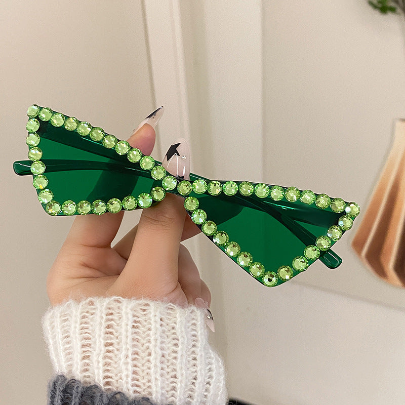 Wholesale Full Diamond Bow Colored Small Frame Birthday Letter Sunglasses