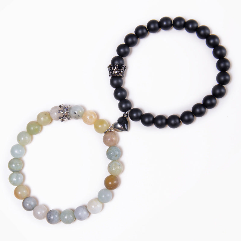 Wholesale White Turquoise Frosted Stone Magnets Attract Crown Natural Stone Beads Bracelet