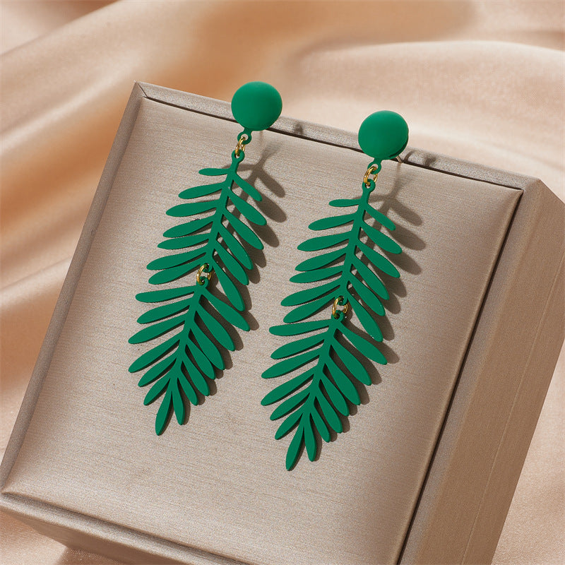 Wholesale Seven Color Leaves 925 Silver Needle Earrings