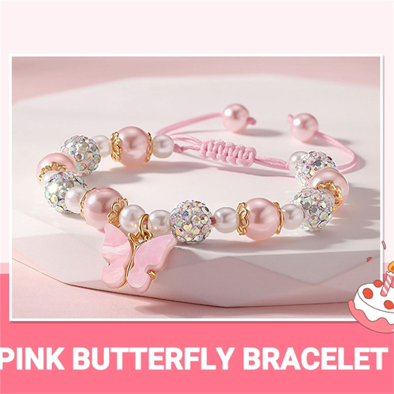 Wholesale Pink Pearl Bala Bead Butterfly Adjustable Weaving Bracelet