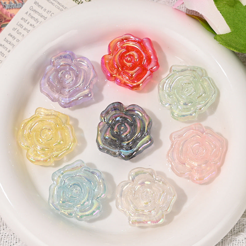 Wholesale 10pcs/pack Luminous Rose Loose Beads Plated Rose Beads