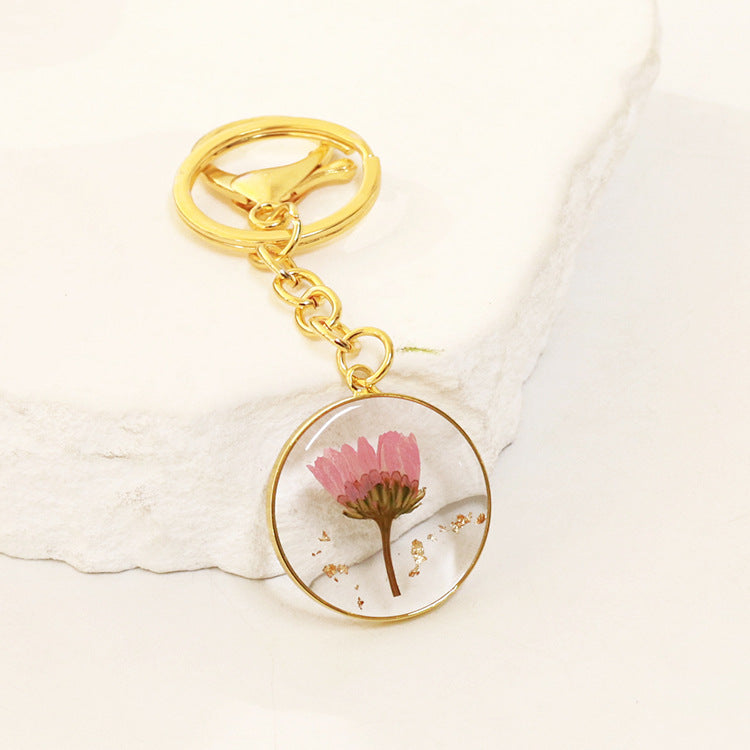 Wholesale 6pcs Dried Flower Resin Specimen Month Flower Keychain