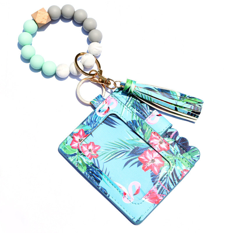 Wholesale Silicone Bead Bracelet Card Holder Tassel Wallet Keychain