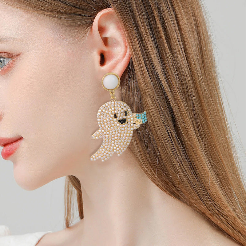 Wholesale Halloween Cute Cartoon Ghost Little Devil Rice Bead Earrings