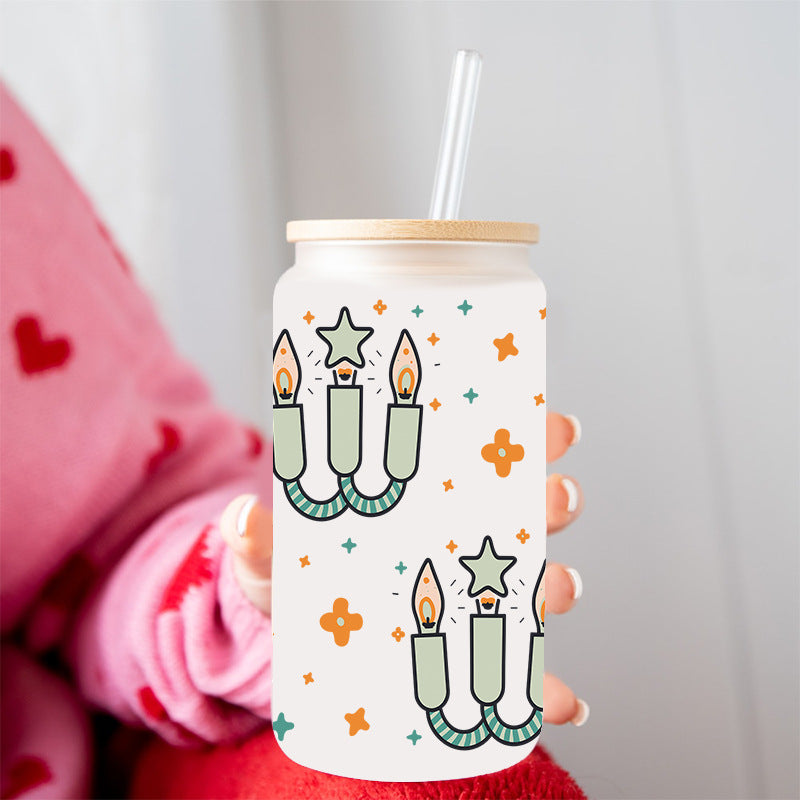 Wholesale Uv Transfer Sticker Glass Cup cactus 16oz Glass Cup Special Sticker