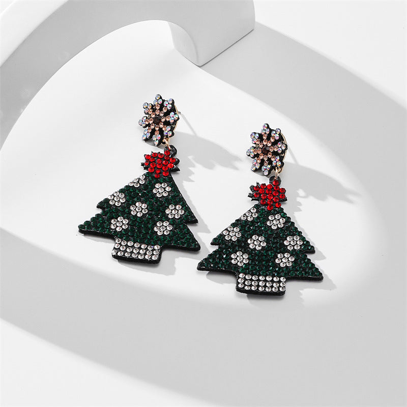 Wholesale Santa Christmas Tree Fabric Diamond Earrings