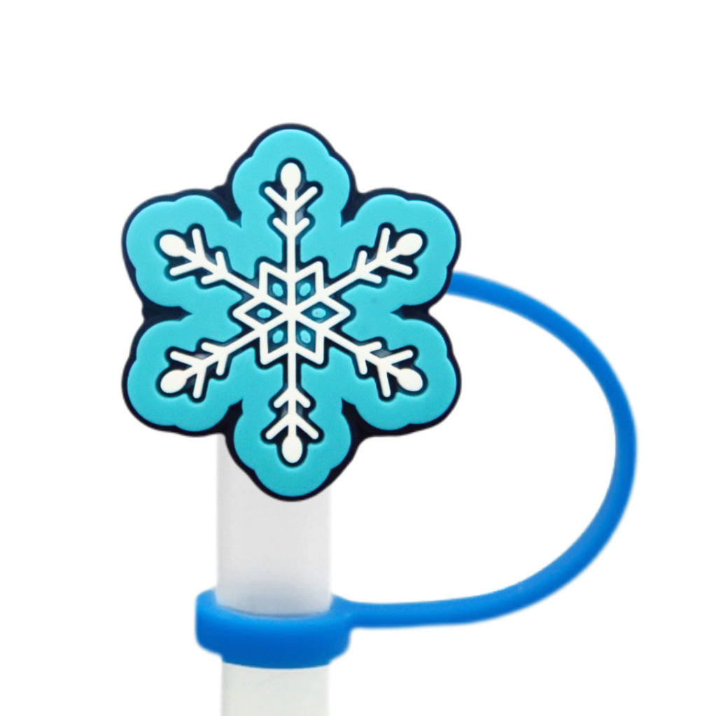 Wholesale 10pcs Cartoon Winter Snowman 8/10MM Milk Tea PVC Dustproof Straw Cover