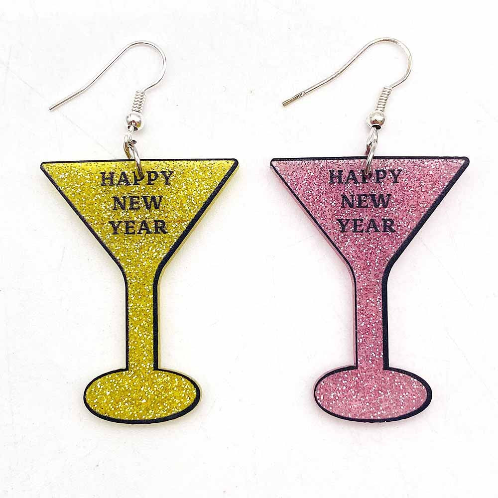 Wholesale Acrylic Pentagram Peach Heart Sparkling Powder Wine Glass Splicing Earrings
