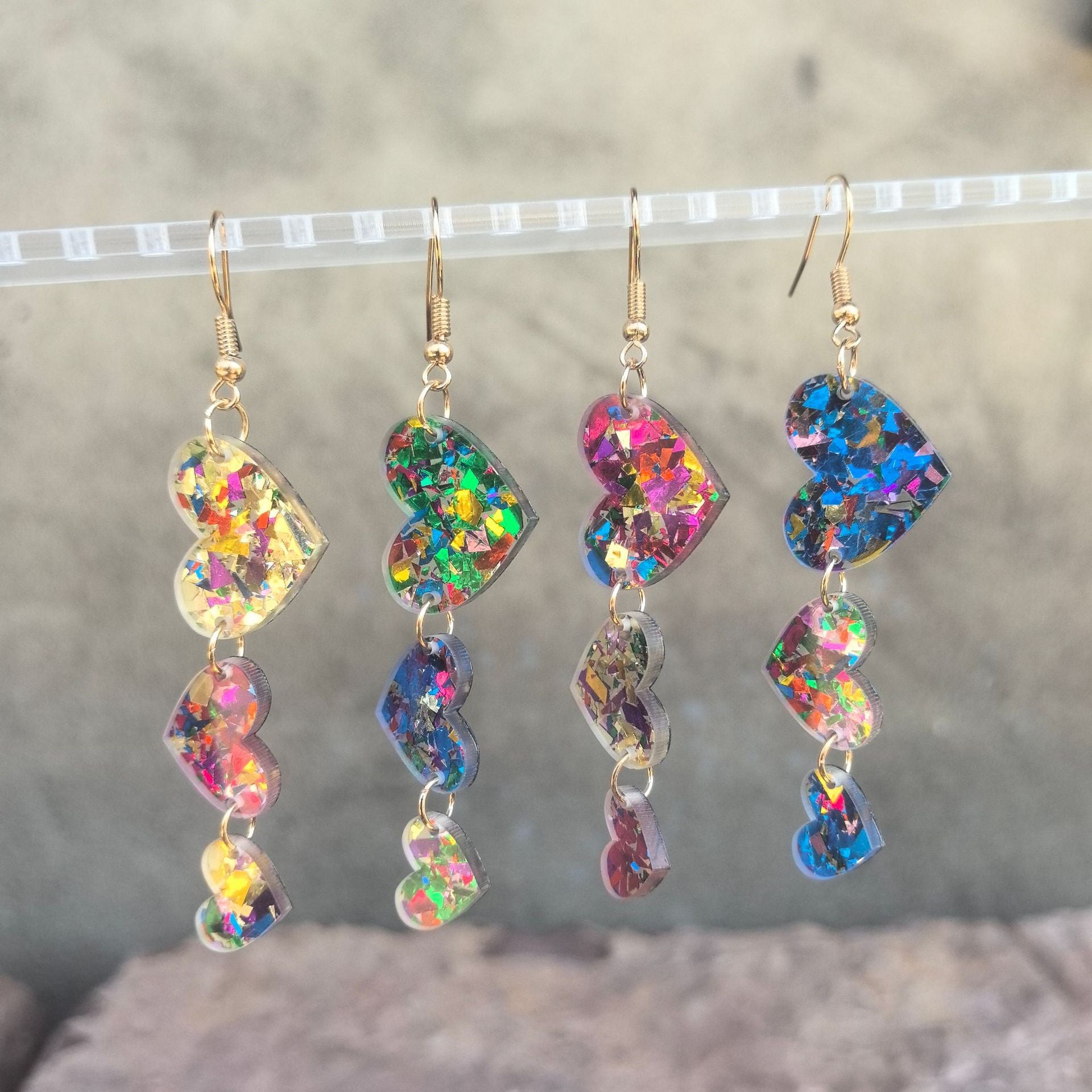 Wholesale Acrylic sequin asymmetrical heart-shaped triple personality simple retro earrings