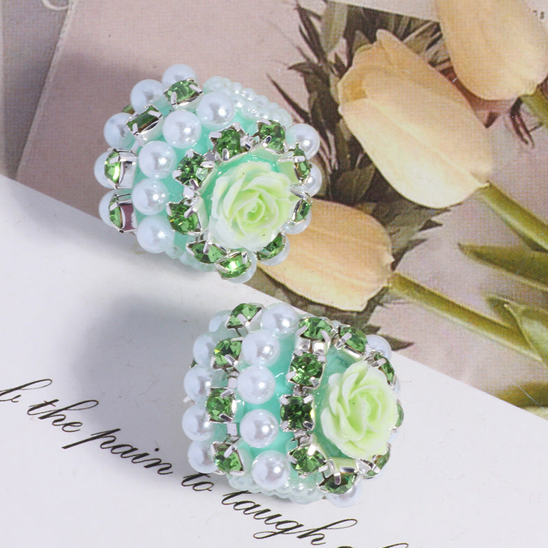 Wholesale 5pcs/pack Rose flower heavy industry exotic wind drill ball loose beads DIY