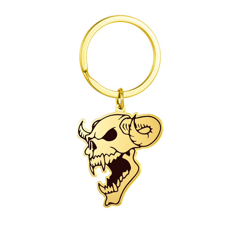 Wholesale Halloween Stainless Steel Skull Bull Head Keychain