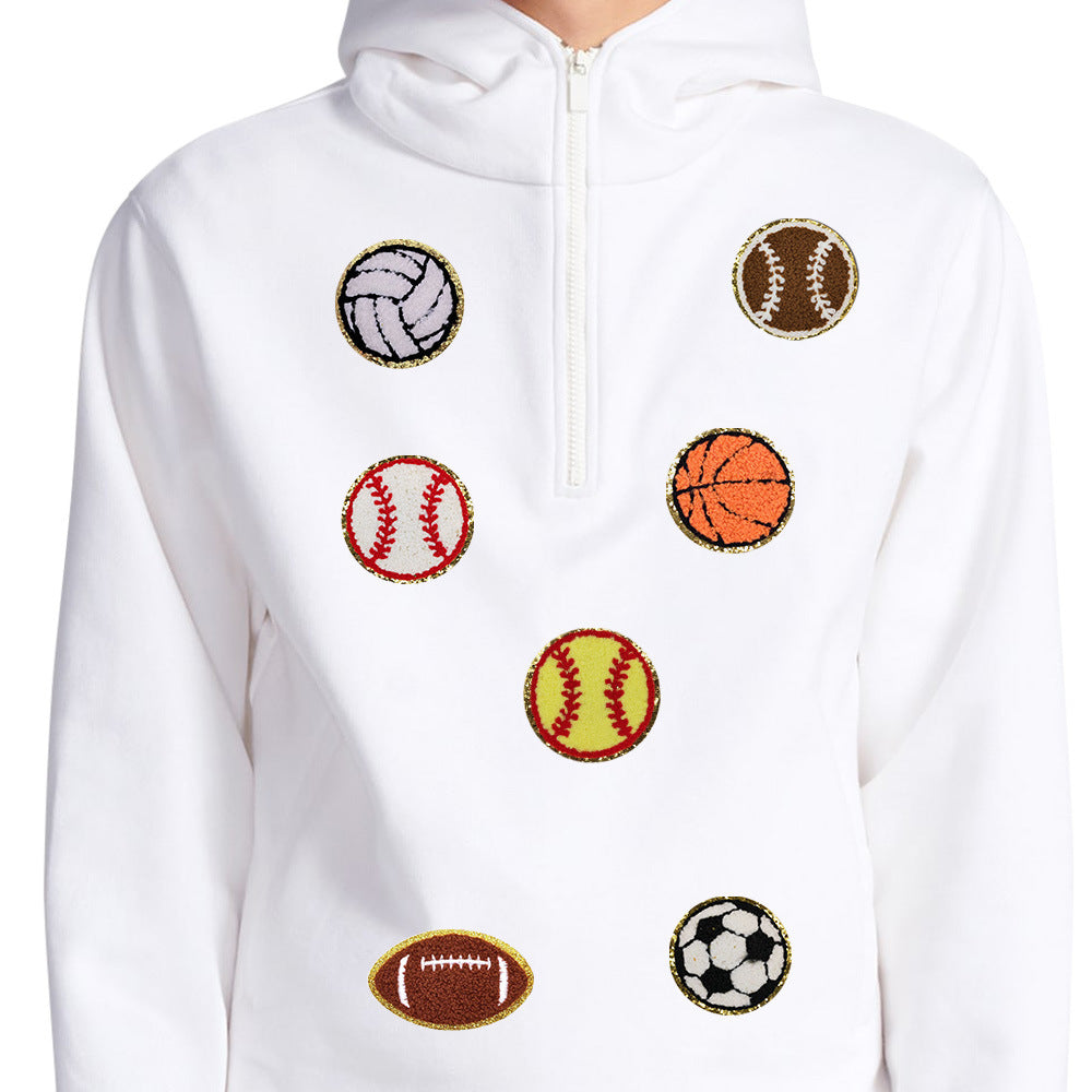 Wholesale Gold Edge Embroidery Patch Sports Ball Motif Rugby Baseball Basketball Volleyball Soccer Hot Melt Applique For Coat Party Home Decor