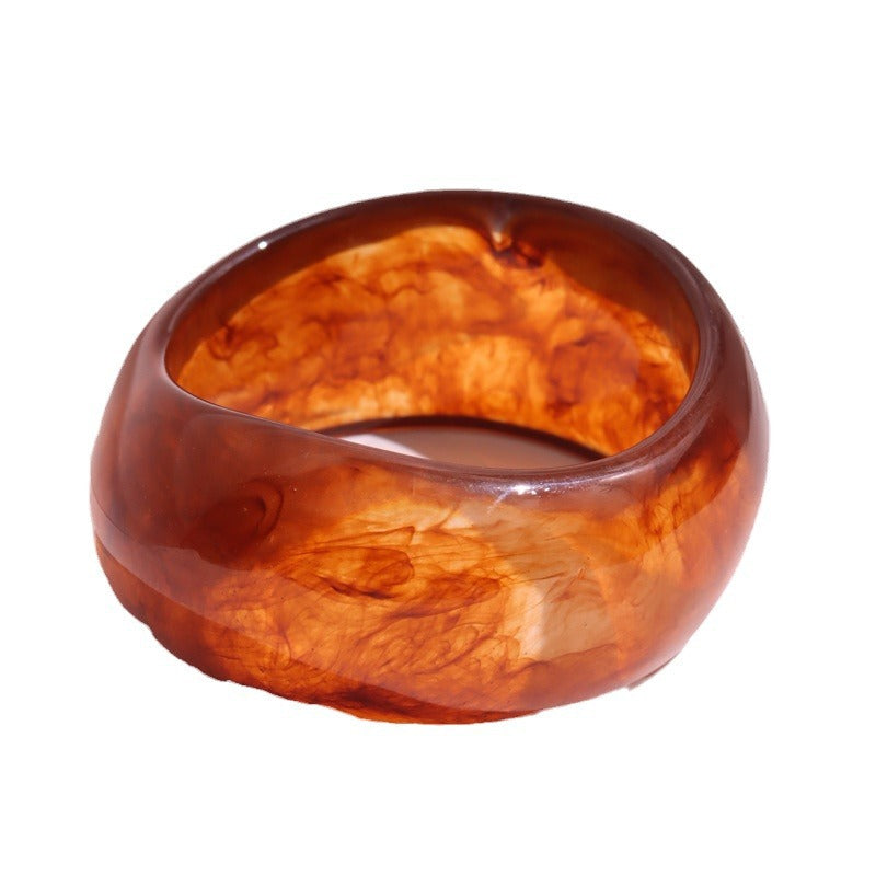 Wholesale Resin Oval Wide Edition Geometric Curved Resin Smudged Brown Bracelet