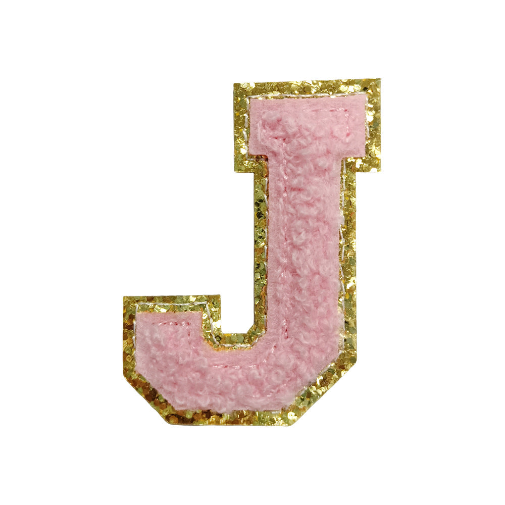 Wholesale Towel Embroidered Self Adhesive Letter Patches A Z Gold Glitter Double Layer Chic DIY Coat Accessory