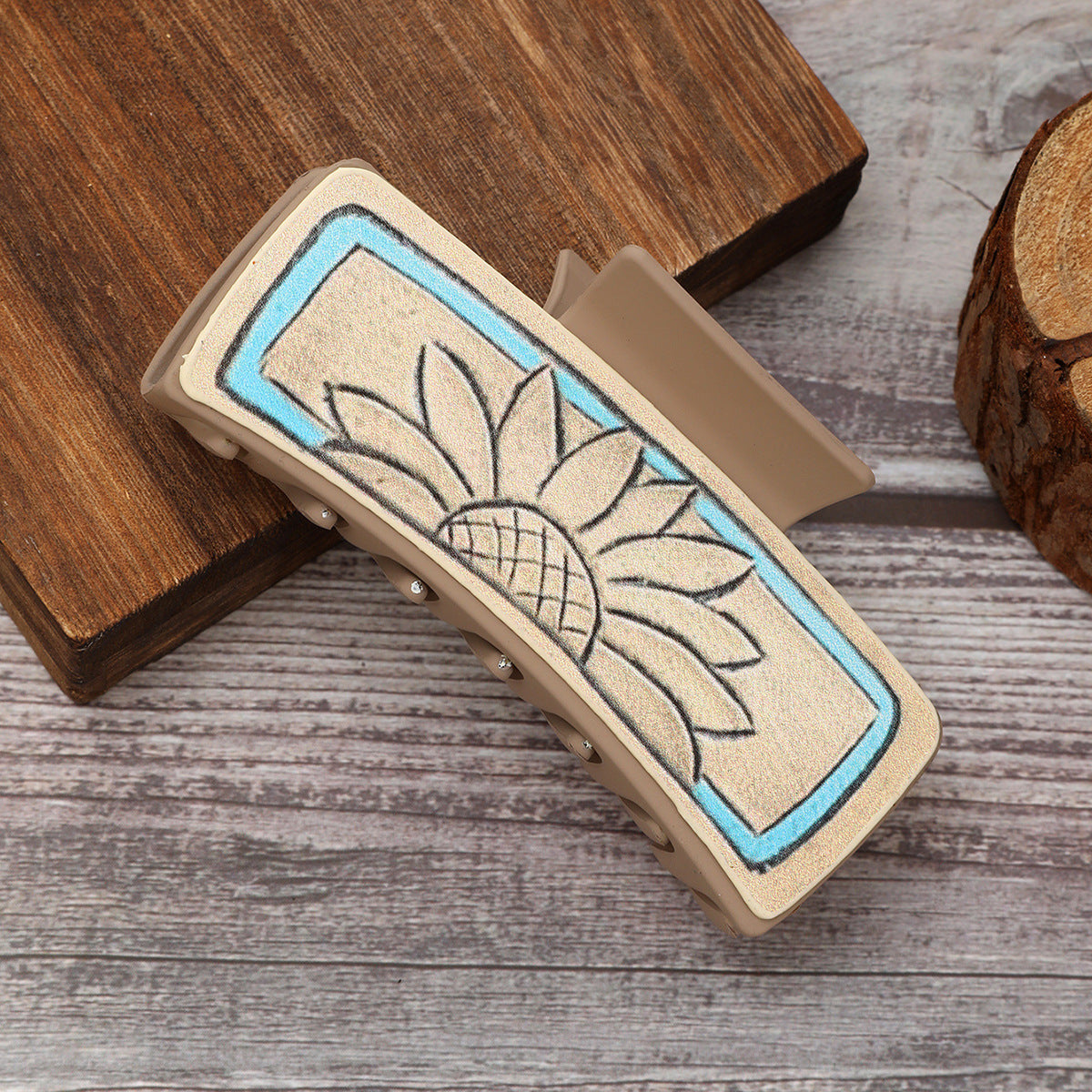 Wholesale  Western Denim Leather Hairpin Sunflower Poker Clip  Shark Clip