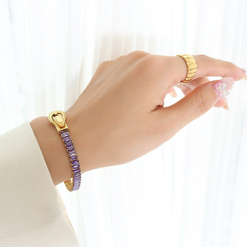 Wholesale gold-plated zircon double-sided iron buckle design titanium steel four-corner buckle bracelet