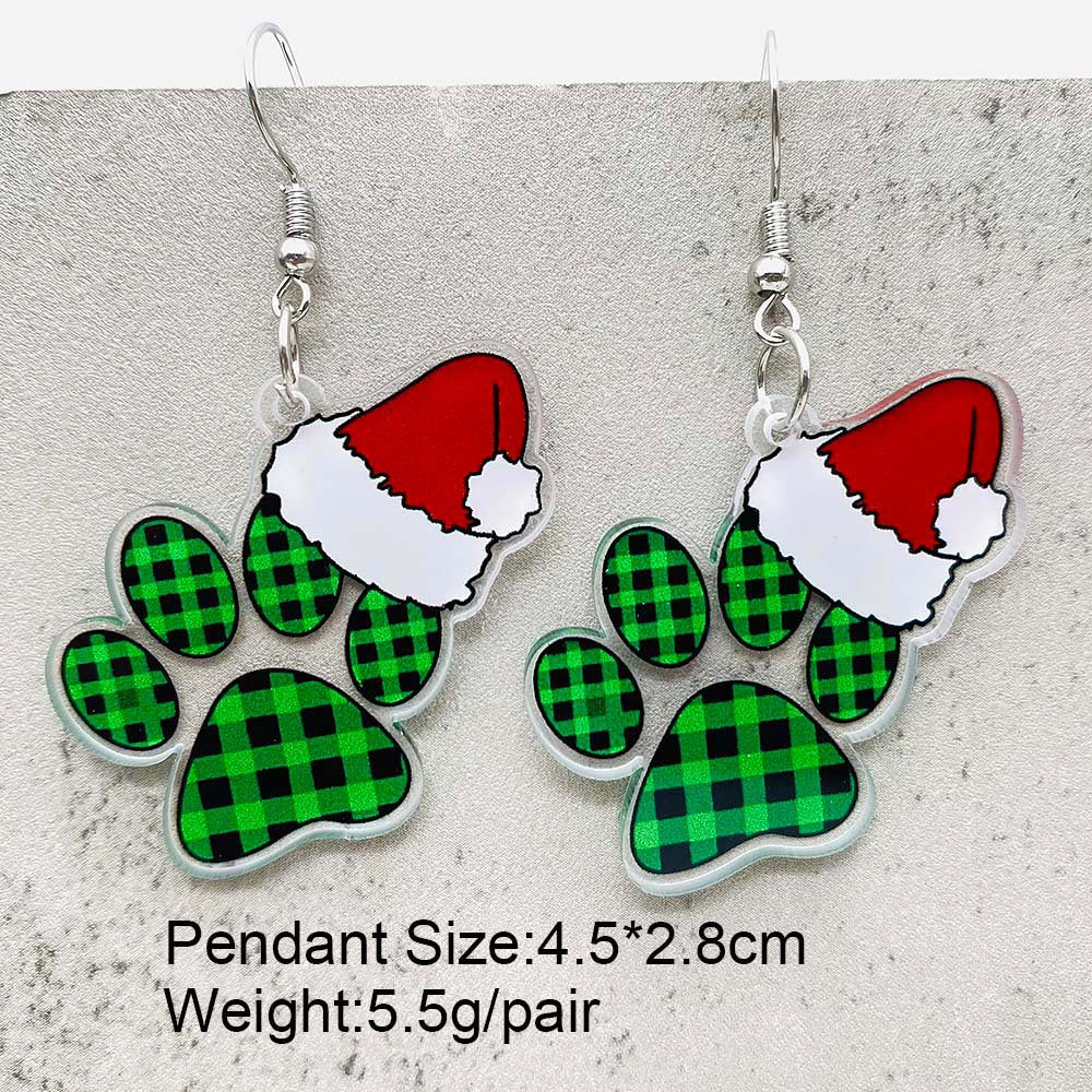 Wholesale Christmas Green Red Plaid Cat's Paw Leopard Print Elk Acrylic Earrings