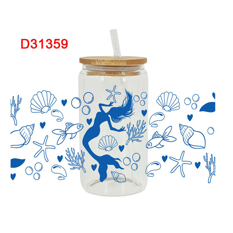 Wholesale  Blue marine animals 16oz Cup UV DTF Wraps