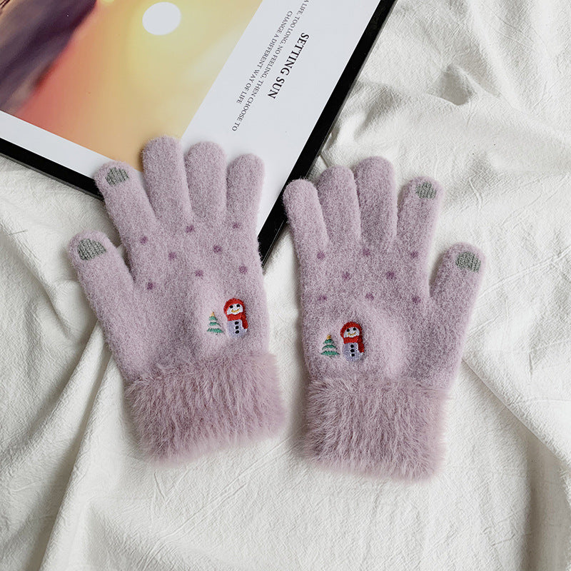 Wholesale Winter Cute Snowman Five-finger Touch Screen Anti-cold Plus Velvet Thickened Polyester Gloves