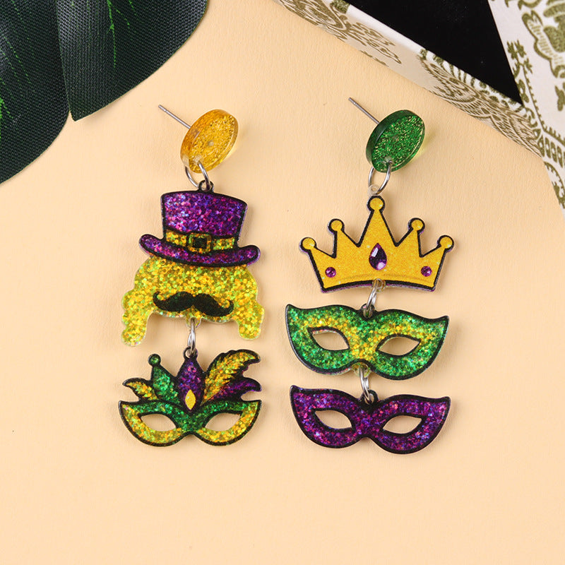 Wholesale Carnival Mask Crown Hat Acrylic Earrings