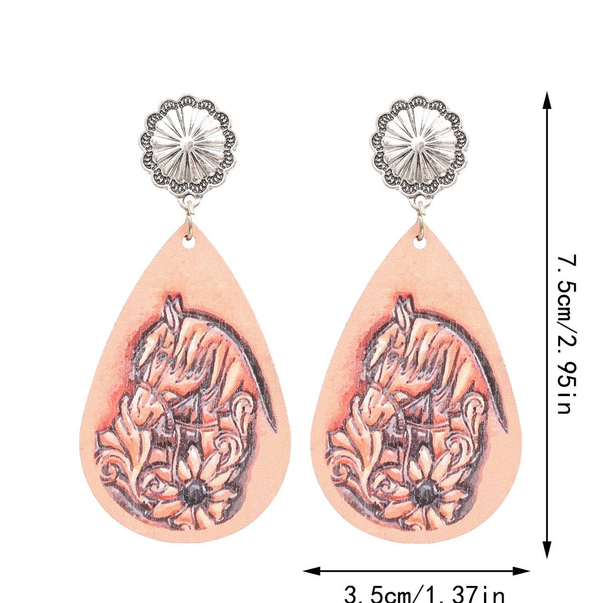 Wholesale Vintage Horse Head Wooden Drop Shaped Earrings