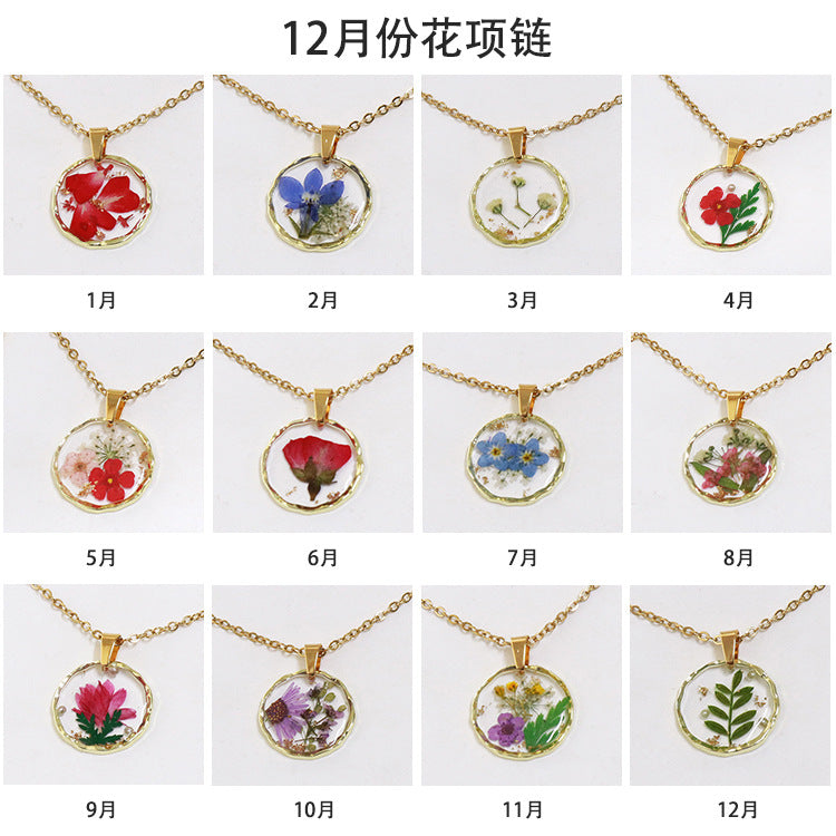 Wholesale 6pcs Moon Series Dried Flower Handmade Epoxy Pendant Necklace