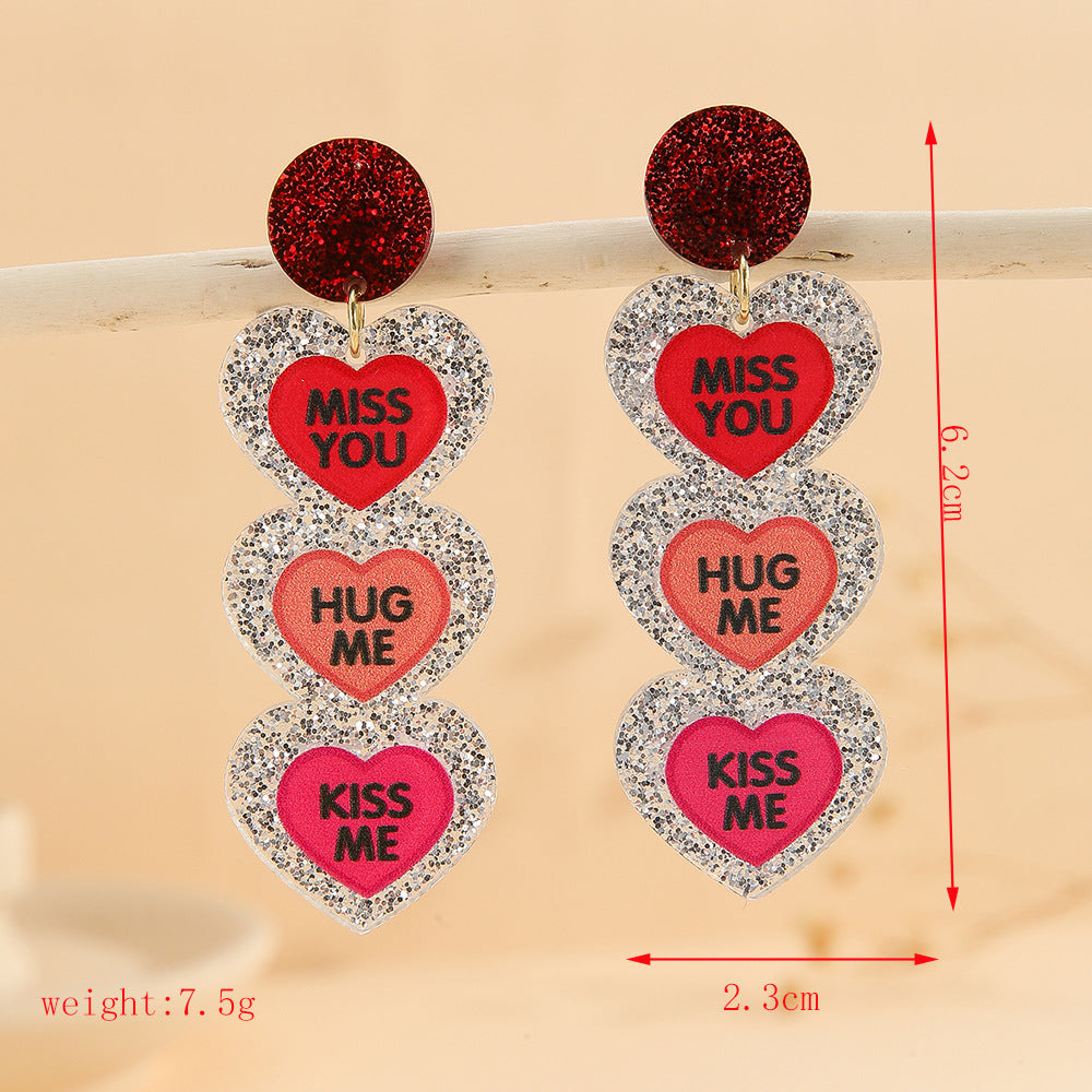 Wholesale Valentine' s Day Love Text Acrylic Earrings