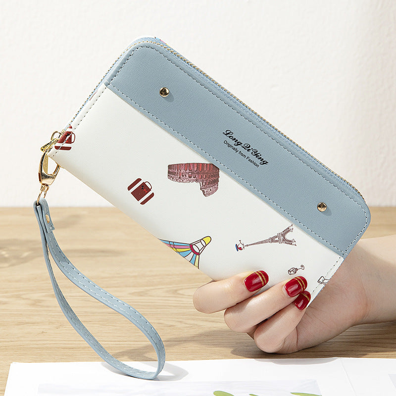 Wholesale Zipper Splicing Contrasting Iron Tower PU Women's Wallet