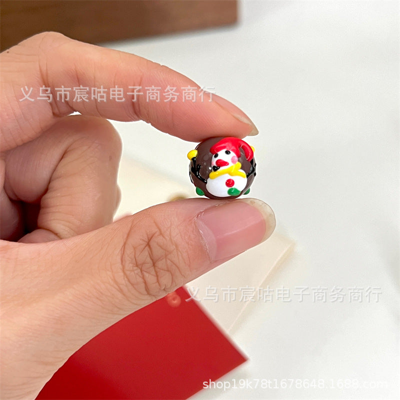 Wholesale 10pcs Coffee red Christmas Snowman hand painted beads