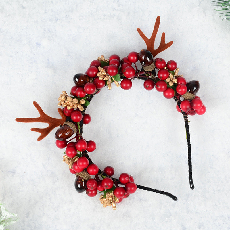 Wholesale Christmas Plastic Simulated Berry Antler Headbands