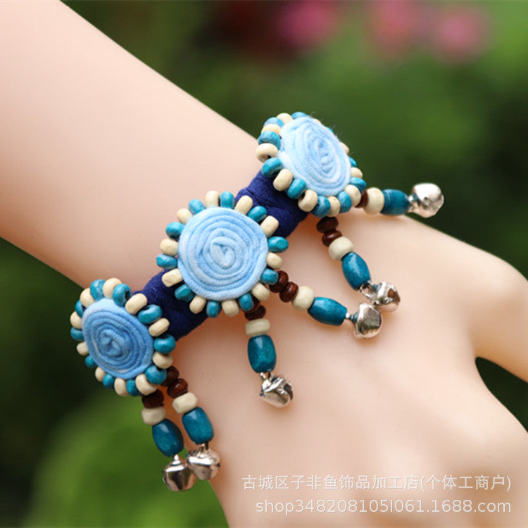 Wholesale Ethnic Style Tie-dye Hand-sewn Fabric Blue Dyed Blue Cloth Bracelet Jewelry