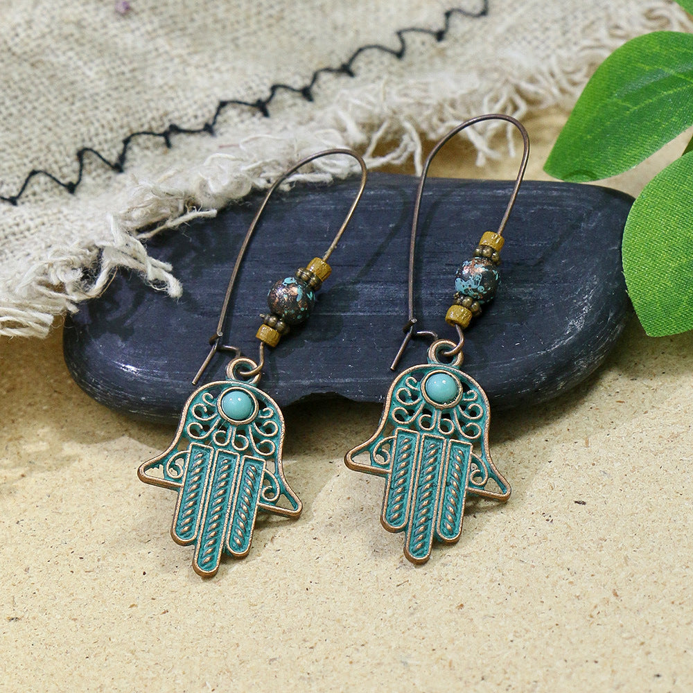 Wholesale Vintage Geometric Turquoise Tassel Earrings
