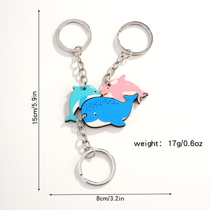 Wholesale Cartoon Dolphin Wooden Parent-child Keychain