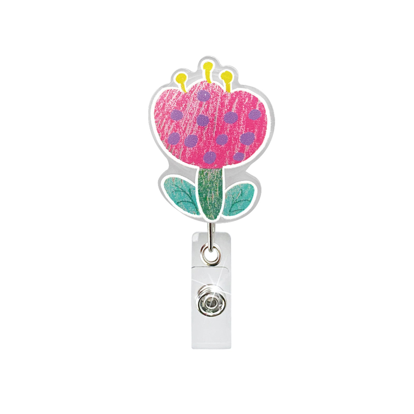 Wholesale Painted flower medical acrylic rotating retractable badge roll keychain