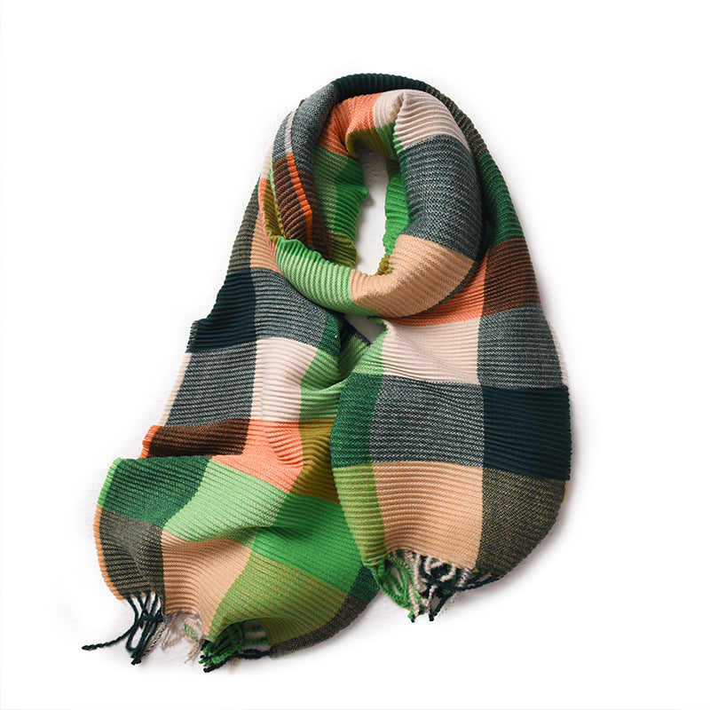 Wholesale Pleated Plaid Imitation Cashmere Warm Scarf