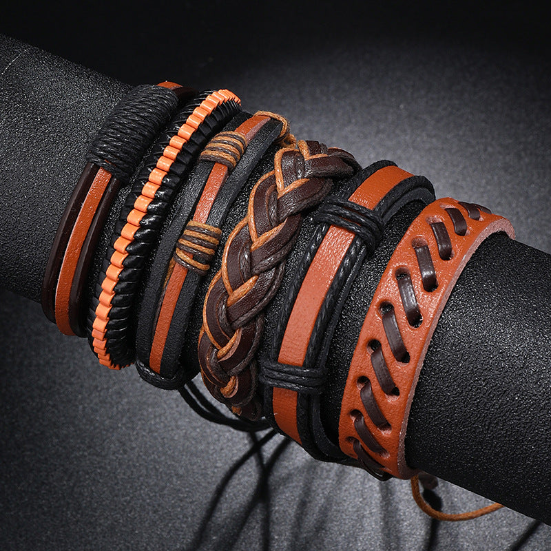 Wholesale Handwoven Multi-layered Vintage Men's Leather Bracelet
