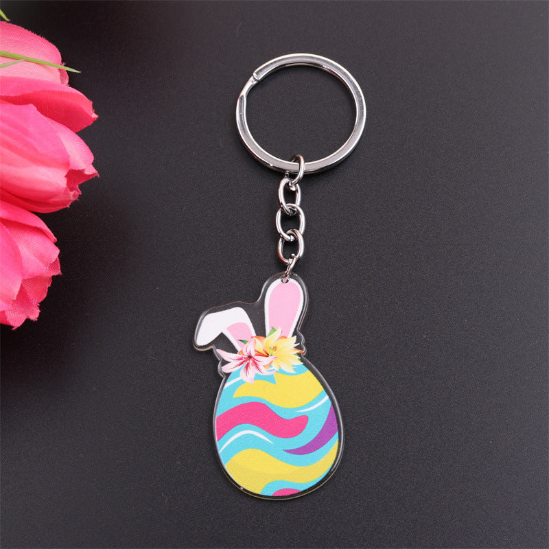 Wholesale Easter Rabbit Ear Easter Egg Metal Keychain