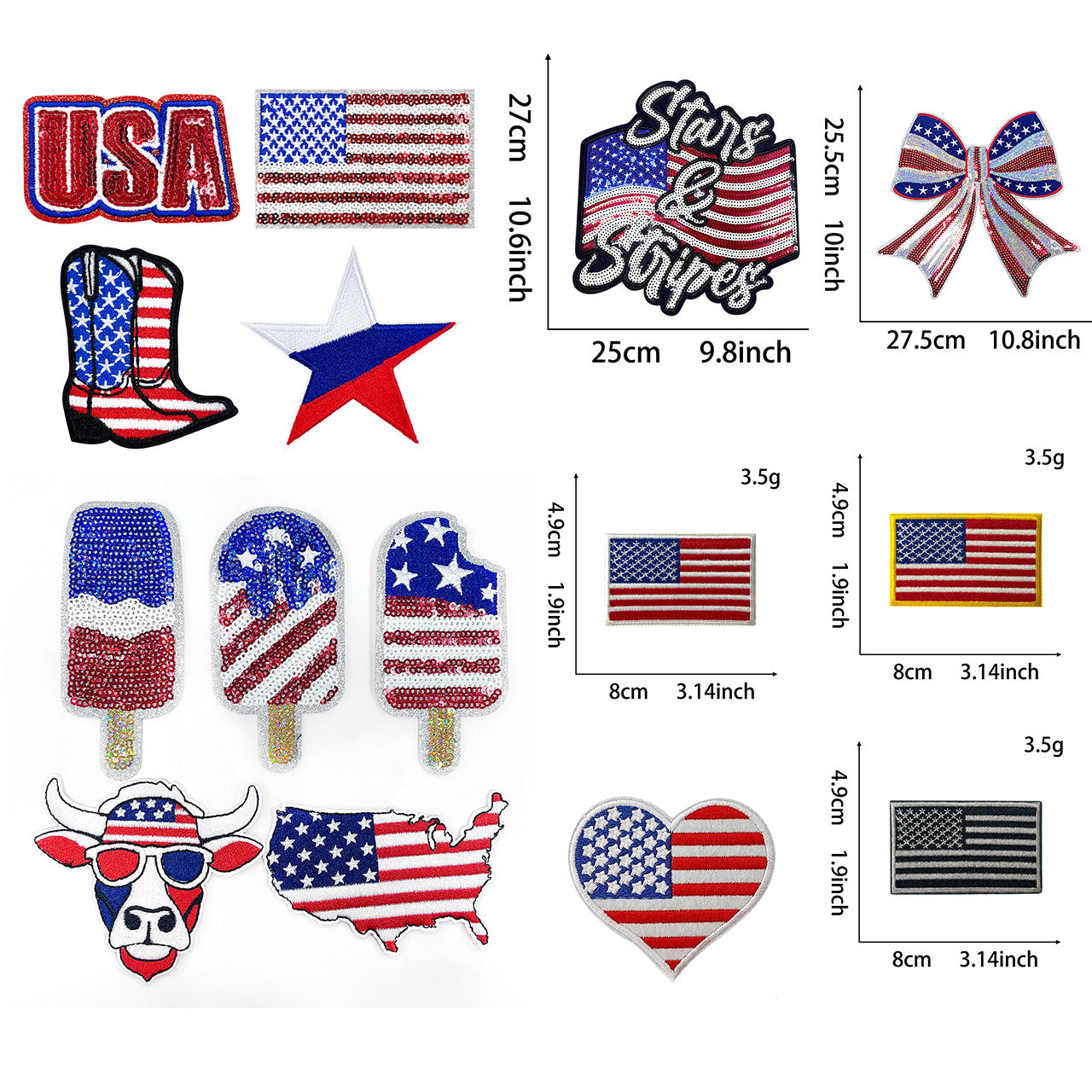 Wholesale 250Th Anniversary USA Independence Day Sequin Patch American Flag Embroidered Iron On DIY Craft Supply Boutique Resale Gift