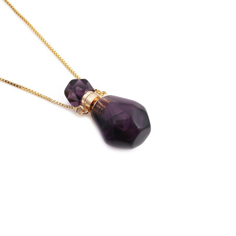 Wholesale Semi precious Green Aventurine Crystal Flame Shaped Perfume Bottle Pendant Necklace