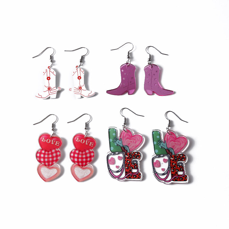 Wholesale Valentine's Day Boots Love Acrylic Earrings